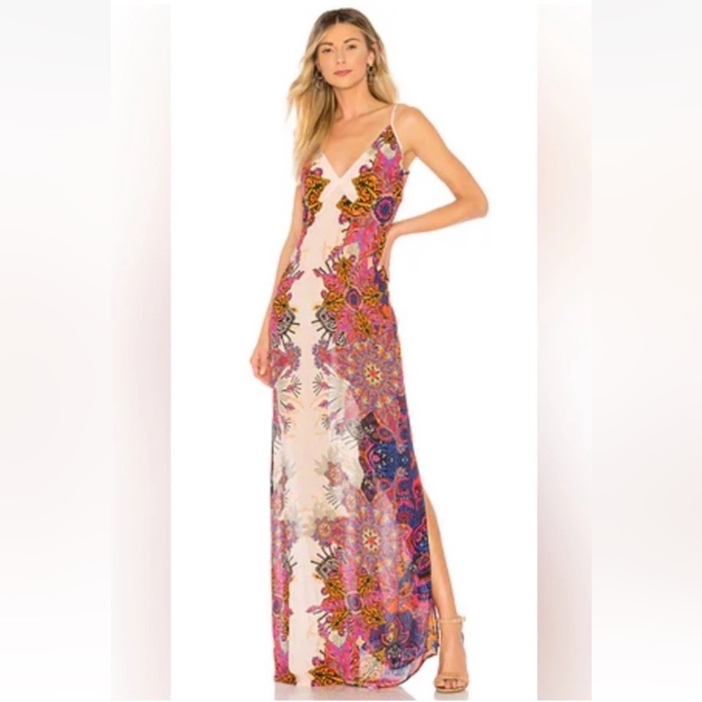 Free People Wildflower Print Maxi Slip Dress Ivory Tea Combo Boho Pink Sz S
